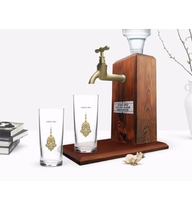 BK Gift Kişiye Özel Renkli Baskılı İsimli İkili Rakı Bardağı ve Ahşap Rakı Standı Hediye Seti-106 (Model 1)