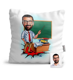 BK Gift Kişiye Özel Öğretmen Karikatür  Yastık  1