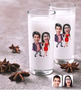 BK Gift Kişiye Özel Renkli Baskılı Sevgililer Karikatürlü İkili Rakı Bardağı Seti-4 (Beyaz)