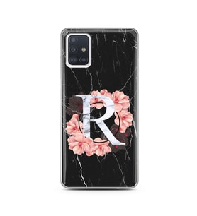 Mermer Çiçekli Harf Tasarım Süper Şeffaf Silikon Telefon Kılıfı Samsung A51 R-Ha