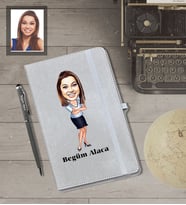 Kişiye Özel Öğretmen Karikatürlü Gri Defter Kalem Hediye Seti  Bayan-5