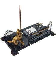İsimlik - Kristal Masaüstü Kalemlik - Ofis Makam Hediyesi M215 Gold  Kurt Masa İsimliği (Altın)