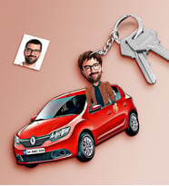 BK Gift Kişiye Özel Bay Renault Sandero Figürlü Plakalı Ahşap Karikatür Anahtarlık (Beyaz)