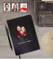 Kişiye Özel Aile Karikatürlü Siyah Defter Kalem Hediye Seti   Mod-6