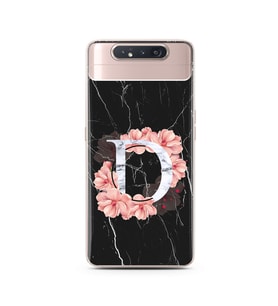Mermer Çiçekli Harf Tasarım Süper Şeffaf Silikon Telefon Kılıfı Samsung A80 D-Ha
