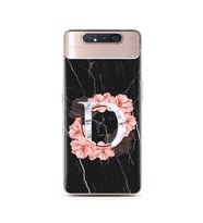 Mermer Çiçekli Harf Tasarım Süper Şeffaf Silikon Telefon Kılıfı Samsung A80 D-Ha