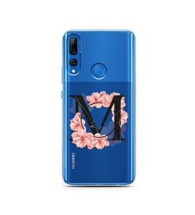 Pembe Çiçekli Harf Tasarım Süper Şeffaf Silikon Telefon Kılıfı Huawei Y9 Prime 2