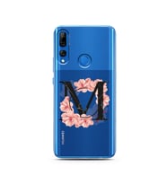 Pembe Çiçekli Harf Tasarım Süper Şeffaf Silikon Telefon Kılıfı Huawei Y9 Prime 2