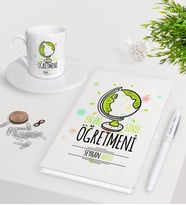 BK Gift Kişiye Özel En İyi Sınıf Öğretmeni Beyaz Defter Kalem Türk Kahvesi Fincanı Seti-3 (Model 1)