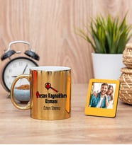 İnsan Kaynakları Uzmanı Gold Kupa Bardak ve Sarı Mini Fotoğraf Çerçevesi