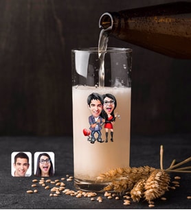 BK Gift Kişiye Özel Sevgililer Karikatürlü Renkli Baskılı Hiball Bira Bardağı-1 (Beyaz)