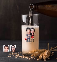 BK Gift Kişiye Özel Sevgililer Karikatürlü Renkli Baskılı Hiball Bira Bardağı-1 (Beyaz)