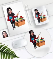 BK Gift Kişiye Özel Bayan Öğretmen Karikatürlü Defter Kalem Kupa Mouse Pad Seti-7 (Model 1)