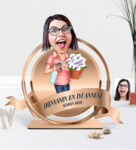 BK Gift Kişiye Özel Dünyanın En İyi Annesi Karikatürlü 3D Ahşap Biblo Plaket - 6 (Çok Renkli)