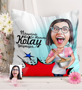 BK Gift Kişiye Özel Ev Hanımı Karikatürlü  Yastık  3