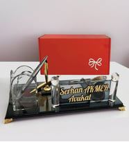 Kristal Masa İsimliği Kalemli Ofis Hediyesi Masa İsimliği,İsimlik M204 Füme (Gümüş)