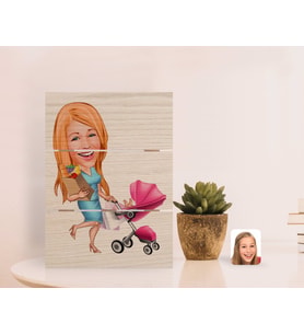 BK Gift Kişiye Özel Ev Hanımı Karikatürlü Otantik Masaüstü Ahşap Palet Çerçeve-1 (Beyaz)