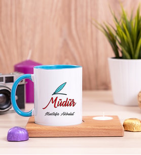 Müdür Ahşap Altlıklı Mumlu Mavi Kupa Bardak
