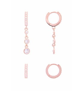 İKİLİ KOMBİN SALLAMALI 925 AYAR GÜMÜŞ ROSE HALKA KÜPE