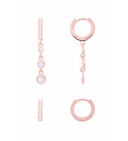 İKİLİ KOMBİN SALLAMALI 925 AYAR GÜMÜŞ ROSE HALKA KÜPE