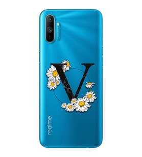 Papatya Harf Tasarım Süper Şeffaf Silikon Telefon Kılıfı Oppo Realmi C3 V-Harfi