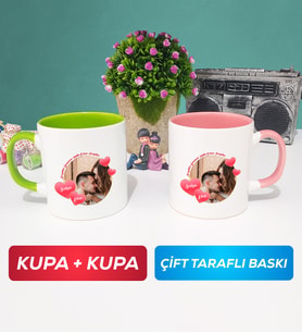 İkili Sevgiliye Sevgililer Günü Hediyesi 8 Kupa Bardak Yeşil Pembe