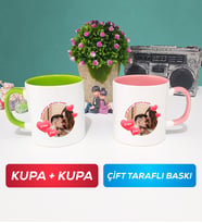 İkili Sevgiliye Sevgililer Günü Hediyesi 8 Kupa Bardak Yeşil Pembe