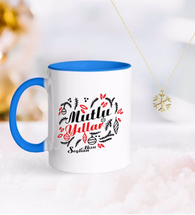 BK Gift Kişiye Özel Yılbaşı Mutlu Yıllar Mavi Kupa ve Kar Tanesi Kolye-4 (Model 1)