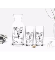 BK Gift Kişiye Özel Renkli Baskılı Öpücük Tasarımlı İkili Rakı Bardağı ve Karaf Hediye Seti-2 (Beyaz)