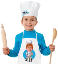 BK Gift Kişiye Özel Küçük Chef Karikatürlü Erkek Çocuk Mutfak Önlüğü Aşçı Şapkası Seti-2 (Beyaz)