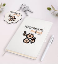 BK Gift Kişiye Özel Makine Mühendisi Beyaz Defter Kalem ve Anahtarlık Hediye Seti (Model 1)