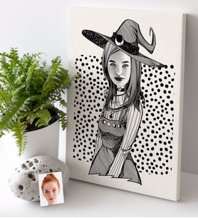 BK Gift Kişiye Özel Bayan Cadılar Bayramı Karikatürlü Kanvas Tablo (30x50cm.)