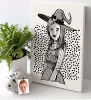 BK Gift Kişiye Özel Bayan Cadılar Bayramı Karikatürlü Kanvas Tablo (30x50cm.)