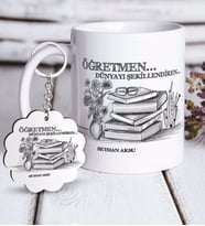 BK Gift Kişiye Özel Öğretmen Beyaz Kupa ve Anahtarlık Hediye Seti-1 (Model 1)