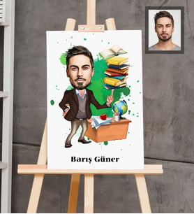 Kişiye Özel Öğretmen Karikatürlü  Ahşap Tablo 30x47 Bay-2