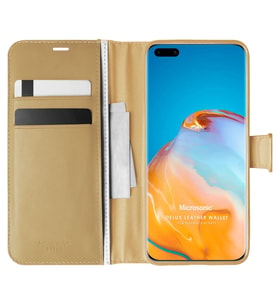 Microsonic Huawei P40 Pro Kılıf Delux Leather Wallet Gold