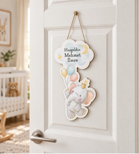 Gifties Balon Tutan Fil Yavrusu Temalı Kişiye Özel Kapı Süsü
