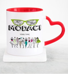 BK Gift Kişiye Özel Mesleki Modacı Kırmızı Kalpli Kupa Bardak