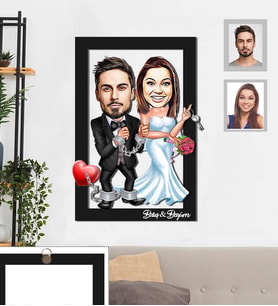 Kişiye Özel Gelin Damat Karikatürlü 3D Ahşap Tablo 30x47  Mod-7