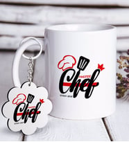 BK Gift Kişiye Özel Mesleki Chef Beyaz Kupa ve Anahtarlık Hediye Seti-3 (Model 1)
