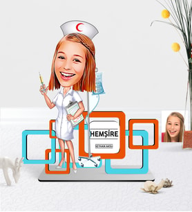 BK Gift Kişiye Özel Hemşire Karikatürlü 3D Ahşap Masa İsimliği - 2