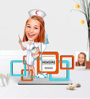 BK Gift Kişiye Özel Hemşire Karikatürlü 3D Ahşap Masa İsimliği - 2