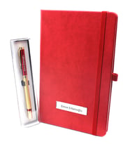 Kişiye Özel Kırmızı Defter & Gold Detaylı Roller Kalem Hediye Seti (Kırmızı)