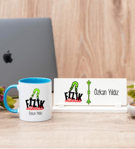 Fizik Mühendisi Mavi Kupa Bardak Ve Masa İsimliği Hediye Seti
