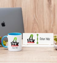 Fizik Mühendisi Mavi Kupa Bardak Ve Masa İsimliği Hediye Seti