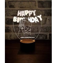 Happy Birthday Figürlü Dekoratif Hediye Led Masa Lambası 7 Işık Rengi Ahşap Taban