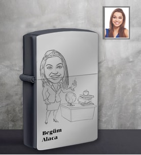 Kişiye Özel Öğretmen Karikatürlü Siyah Benzinli Çakmak Bayan-3