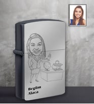 Kişiye Özel Öğretmen Karikatürlü Siyah Benzinli Çakmak Bayan-3