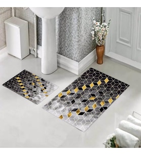 Banyo Halısı Ikili Klozet Takımı Kaymaz Tabanlı (60 xm x 100 cm + 40 cm x 60 cm)  (Gri)