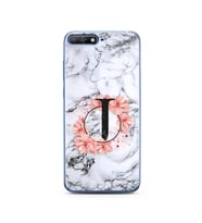 Mermer Çiçekli Harf Tasarım Süper Şeffaf Silikon Telefon Kılıfı Huawei Y6 2018 J
